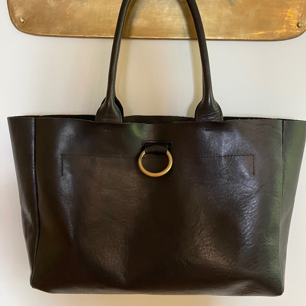 Leather Ring-Accent Tote Bag in Black
